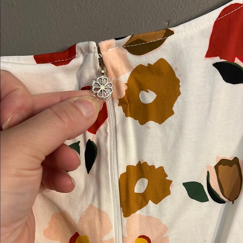 kate spade White Floral Midi Dress with Red and Mustard Accents - Picture 3 of 6